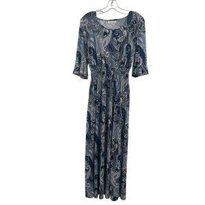 Seven Islands Womens Paisley Maxi Dress Short Sleeve Blue/White Size Large